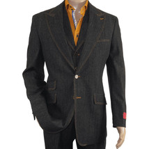 Men Denim Suit Royal Diamond 3 Piece vested Wide Leg Pleated Pants Den2 black image 9