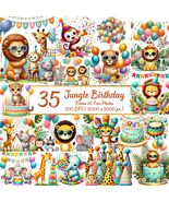 Jungle Birthday Clipart – 35 Safari Animal Party PNGs (Digital Download) - $3.60