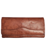 Tiger Cowhide Bifold Wallet Womens Brown Leather Zipper Pockets Snap Clo... - $19.20