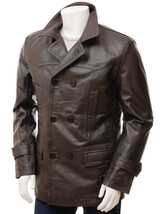 Mens Leather Trench Coat Brown Pure Lambskin Over coat Size XS S M L XL XXL - £145.44 GBP