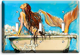 Sexy Mermaid Taking Bubble Bath Light Switch 3 Gang Plate Bathroom Room Hd Decor - £13.34 GBP