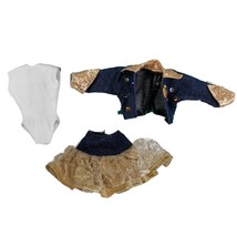 Vintage 1994 Super Talk! Barbie Denim Jacket &amp; Skirt Gold Lace 14308 12290 90s - £7.95 GBP