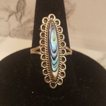 Vintage Sterling Silver Mexico Abalone Elongated Ring Filigree Setting S... - $25.00