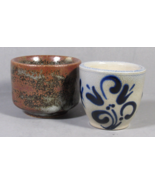 Studio Art Pottery Mini Cups Brown Glazed &amp; Blue &amp; White Glazed 2&quot; x 1.5&quot;. - $14.77