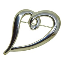 Heart Brooch Open Work Statement 2.5&quot; L X 1.5 W Silver Tone Gorgeous! - £6.28 GBP