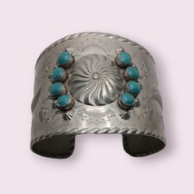 Navajo Wide Sterling Silver and Faux Turquoise Southwest Bracelet - £159.50 GBP