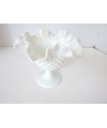 WHITE MILK GLASS PEDESTAL COMPOTE CRIMPED AND RUFFLED RIM 5-5/8&quot; H HOBNA... - $145.21 MXN