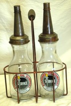 Standard Oil Company Service Motor Clear Glass Bottles Indiana Metal Car... - $178.19