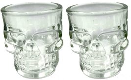 Glass Crystal Clear Gothic 3D Skull Head Shot Glasses Pirate Tiki Bar-2pc Set - £7.85 GBP
