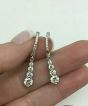 2.70Ct Rund Künstlicher Diamant Tropfen / Lange Ohrringe 14k Weiß Vergoldet - £89.65 GBP