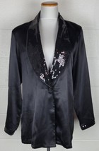 Victoria&#39;s Secret Black Satin Sequin Shawl Collar Blazer L - £31.15 GBP