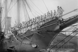 U.S. Navy Sailors on the Newport Training ship lined up on Bowsprit - $19.97