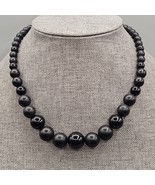 Vintage Beaded Necklace Shiny And Matte Black Alternating Single Strand 18&quot; - $19.99