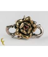 Single Vintage Sterling Silver &amp; Yellow Gold Rose Cufflink with Ruby - $641.48
