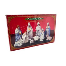 Porcelain Nativity Set 11 Pieces White and Blue 1&quot; to 5&quot; High Christmas ... - £22.72 GBP