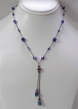 Dabby Reid Heidi Necklace Purple Velvet Swarovski Crystal Dbl Dangle Y HDN 4189B - £21.01 GBP
