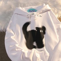 Womens Clothing Fleece Street Sweatshirt Hoodies Funny Graffiti Cat Print Long S - £116.44 GBP