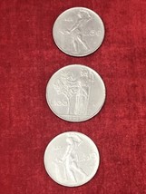 VTG 1950&#39;s set of 3 Coins Italy 1955 R 50 Lire, 1956 R 50 Lire, 1956 R 1... - $19.79