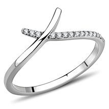 Minimalist Round Simulated Diamond Cross Over Band Stainless Steel Promise Ring - £45.07 GBP