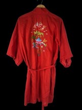 Vtg Japanese Asian Chinese Kimono Robe Medium Large Short Red Embroidered Pagoda - £58.40 GBP