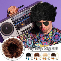 Adult 80s 90s Rapper Costume Set Hip Hop Wig Necklace Glasses Party Cosplay Prop - £7.91 GBP+