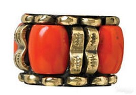 Split P Bright Orange Napkin Rings Jewel Beaded Gold Tone Set Of 4 Chunky - $34.18