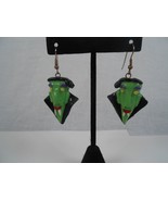 Vintage Halloween Vampire Drop Earrings Resin Green Face and Fangs - £7.50 GBP