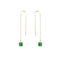 ALIJET Thin Gold Thread Chain Emerald Green Jade Dangle Drop Earring - $195.00