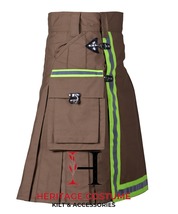 Scottish Firefighter Utility Kilt - Handmade Khaki Hybrid Kilt For Men&#39;s - £55.17 GBP+