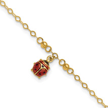 14K Adjustable Enameled Ladybug 9in Plus 1in ext. Anklet ANK197 - $331.35