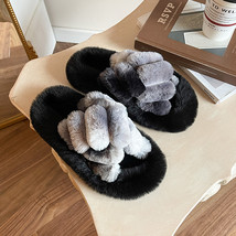 Women Slippers Soft Luxurious Plush Indoor Cross Vamp Open Toes Winter New Faux  - £23.68 GBP