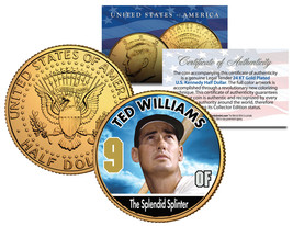 TED WILLIAMS *Baseball Legends* JFK Kennedy Half Dollar 24K Gold Plated ... - $12.16