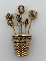 Vintage Jeanne Thimble Stick Pins Brooch Pin Gold-Tone - £33.83 GBP