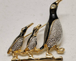 Vintage Family Penguins Goldtone Black Silver Enamel  Brooch Pin 1 3/8&quot; ... - $8.86