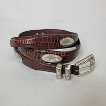 Roundtree &amp; Yorke Brown Full Grain Leather Croc Concho Golf Dress Belt S... - $14.84