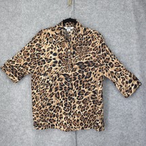 Alia Blouse Woman Size 14 Leopard Print 3/4 Sleeve Roll Cuff Button Up Shirt - $13.00