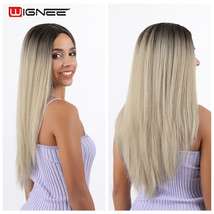 Blonde Long Straight Synthetic Wig Ombre Hair For Women Middle Part Hair... - £39.11 GBP