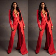 Womens Two-Piece Red Suit with Long Blazer and Wide-Leg Pants - $85.68+