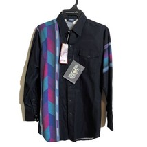 Vtg Brooks And Dunn Black Color Block Panhandle Pearl Snap L/S Shirt Sz 15.5X33 - £28.24 GBP