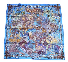 Hermes Scarf Au Fil du Carre 90 cm silk blue carre jewelry 35&quot; - £359.98 GBP