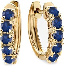 1CT Classic Lab-Created Blue Sapphire Women&#39;s Hoop Earring 14K Yellow Gold Over - £71.31 GBP