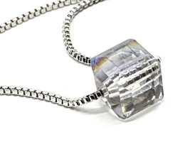 Pendentif Cube Collier Autrichien Cristal Aurore Mode Argent 925 Plaqué &amp;... - £10.96 GBP