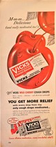 Vicks Medicated Wild Cherry Cough Drops Get More Relief -1954 Vintage Pr... - $181.16 MXN