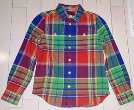POLO Ralph Lauren Boy&#39;s Plaid Pocket Cotton Shirt Blue / Red Multi ( 10 ) - $64.32