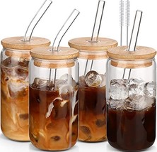 Glass Cups with Lids and Straws 4pcs - £27.52 GBP