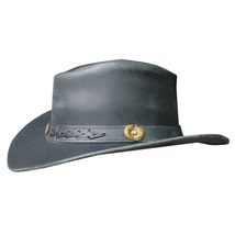 Crazy Horse Waxed Black Leather Bush Hat - $185.00