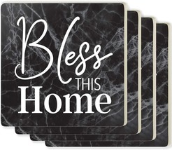 Set of 4 Coasters ~ P. Graham Dunn BLESS THIS HOME Marbled Ceramic Grey Black - £19.59 GBP