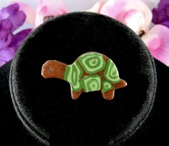Cute Clay Turtle Pin Vintage Brooch Handcrafted Tortoise Green Enamel Artist - £14.99 GBP