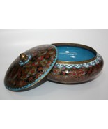 Old Vintage Large Round Cloisonne Lidded Bowl Floral Pattern Excellent C... - €81,46 EUR