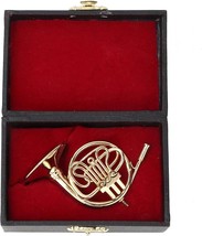 French Horn Model, Brass Miniature French Horn With Stand And Case, Gold... - $37.99